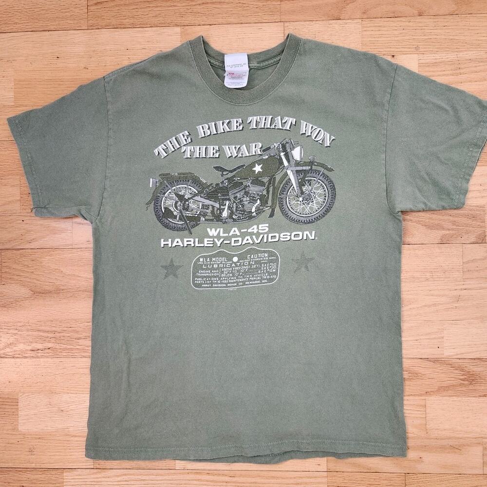Vtg 90s Harley Davidson Tshirt Sz Large Bike That Won War Pearl Harbour Green